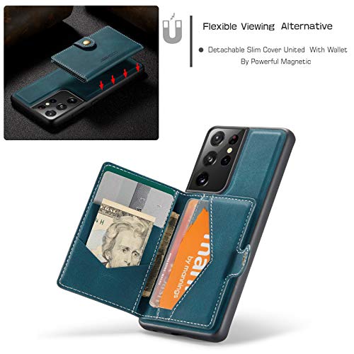 Simicoo Compatible with Samsung S22 Ultra Detachable Magnetic Wallet case Credit Card Holder Money Clip Front Pocket Stand Leather Men Women Wallet Double Shockproof (Blue) - color: Blue