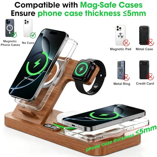 Dual Phone Foldable Wireless Charging Station for Apple, Couple&Family Use - color: Woodgrain