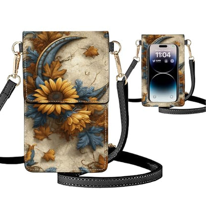 Small Crossbody Bags for Women Touchscreen Cell Phone Bag Cross Body Purses with adjustable Strap,Gifts For Teenage Girls - color: Sunflowers & Moon