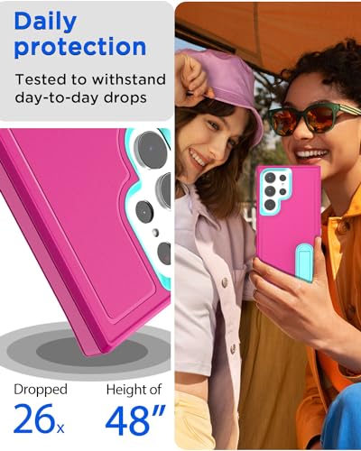 AICase for Samsung Galaxy S25 Ultra Case Built-in Stand,3 in 1 Heavy Duty Drop Protection Full Body Rugged Shockproof Military Protective Tough Durable Cover for Samsung Galaxy S25 Ultra 5G_3 - color: Hot Pink with Stand