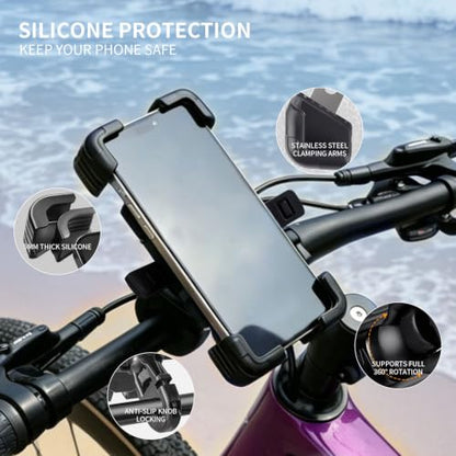 Bike Phone Mount & Holder, Motorcycle Phone Mount, Phone Holder for Bike, Ebike Phone Holder, 360° Rotatable, Quick Release, Anti-Shake, Fits 4.5"-7.2" for Bicycle, Scooter