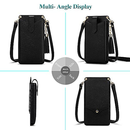 Peacocktion Small Crossbody Cell Phone Purse for Women, Lightweight Mini Small Crossbody Bags for Women with Card Slots - color: 08-black With Tassel