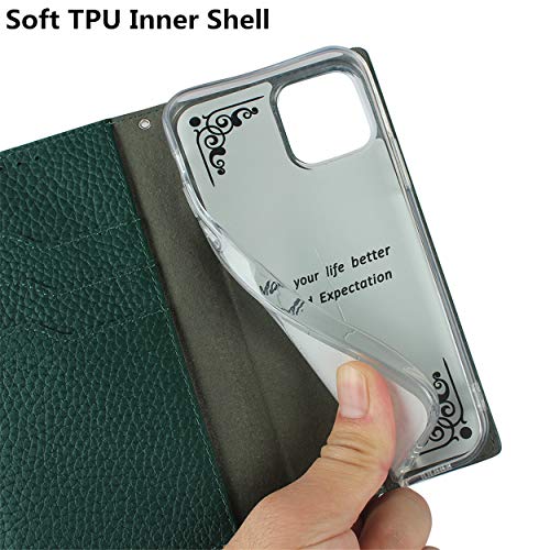 iCoverCase Compatible with iPhone 13 Pro Wallet Case, RFID Blocking Genuine Leather Magnetic Case with Wrist Strap and Card Slots Kickstand Feature Flip Cover 6.1 Inch (Green) - color: Green, size: iPhone 13 Pro