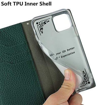 iCoverCase Compatible with iPhone 13 Pro Wallet Case, RFID Blocking Genuine Leather Magnetic Case with Wrist Strap and Card Slots Kickstand Feature Flip Cover 6.1 Inch (Green) - color: Green, size: iPhone 13 Pro