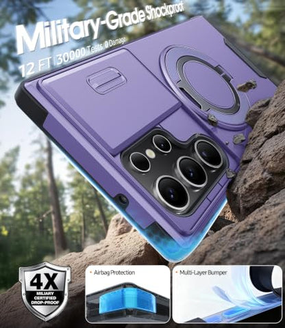 JAME for Samsung Galaxy S22 Ultra Case with Ring Stand Slide & Camera Cover - color: Purple, size: Galaxy S22 Ultra