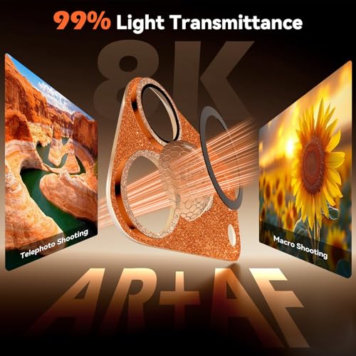 imluckies Compatible with iPhone 17 Pro Camera Lens Protector Bling, Ultra HD Tempered Glass Shiny Diamond Camera Plate Sparkle Screen Protection, 9H Anti-Scratch & Easy Install, Glitter Orange - size: 17pro 6.3" Glitter Orange