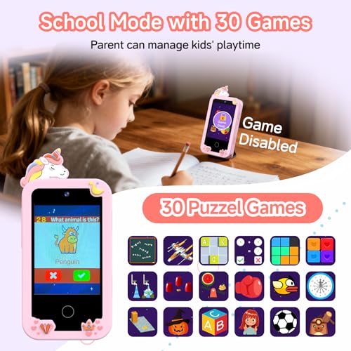 Kids Phone Toys for Girls Age 3 4 5 6 7 8 9, Touchscreen Dual Camera Toddler Learning Play Phone Christmas Birthday Gifts for Kids Age 3-9 with Music Player, Games - color: Frost White