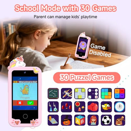 Kids Phone Toys for Girls Age 3 4 5 6 7 8 9, Touchscreen Dual Camera Toddler Learning Play Phone Christmas Birthday Gifts for Kids Age 3-9 with Music Player, Games - color: Frost White