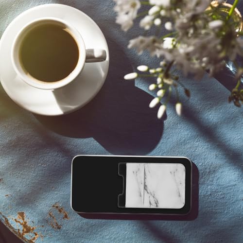 Housoutil 2pcs Double-layer Stretch Fabric Adhesive Phone Card Holder Wallets for Smartphones, Lightweight Secure Cards Pocket with White and Black Marble Patterns, Cell Phone Wallets