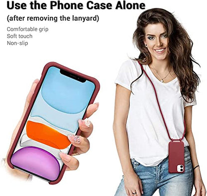 Crossbody Phone Case Compatible with iPhone 6/7/8/SE2/SE3, Cute Soft Silicone Cover with Lanyard Adjustable Shoulder Strap Shockproof Protector Women Girls Wine Red - color: Wine Red, size: iPhone 6/7/8/SE2/SE3