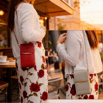 Touchscreen Phone Crossbody Bag,Waterproof PU Leather with Adjustable Shoulder Straps, Small Crossbody Cell PurseWallet for - color: Gray