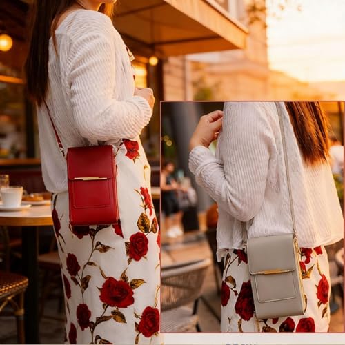 Touchscreen Phone Crossbody Bag,Waterproof PU Leather with Adjustable Shoulder Straps, Small Crossbody Cell PurseWallet for - color: Black