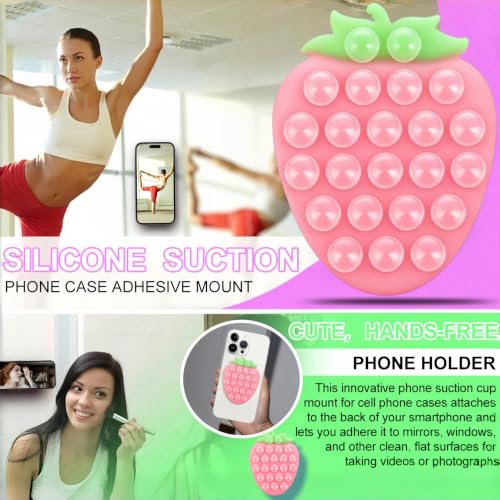 Suction Phone Holder, Strawberry Grip - Mirror/Bathroom Selfies, Pink Green - color: Strawberry Pink Green