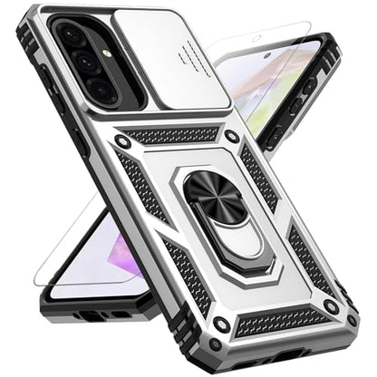 for Samsung Galaxy A36 5G Case with Slide Camera Cover HD Screen Protector [Military Grade 16ft. Drop Tested] Magnetic Ring Holder Kickstand Protective Phone Case for Galaxy A36 5G 2025, Silver - color: Silver w/ Slide Camera 2nd gen. Military Grade