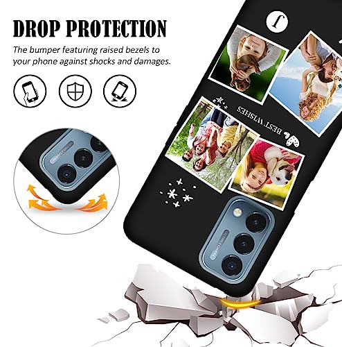 Custom Case for OnePlus Nord N200 5G Photos Collage - Personalize Name Text Date Image Initials Codes N 200 5 G Mobile Tele Smart Phone Cover Protective Durable Slim Soft Silicone Black - color: Black 09 - Heart Star Snow, 4 Photos Text