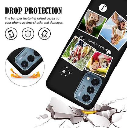 Custom Case for OnePlus Nord N200 5G Photos Collage - Personalize Name Text Date Image Initials Codes N 200 5 G Mobile Tele Smart Phone Cover Protective Durable Slim Soft Silicone Black - color: Black 09 - Heart Star Snow, 4 Photos Text