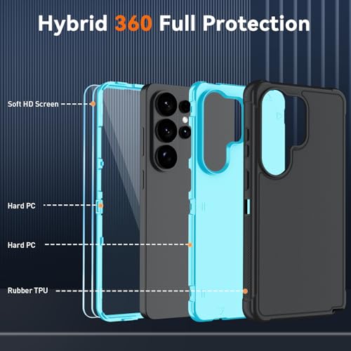 for Samsung Galaxy S26 Ultra Case with HD Screen Protector, 3-Layer Shockproof Military Grade Full Body Protection, Heavy Duty Hybrid Protective Phone Cover (Black/Glacier Blue) - color: Black/Glacier Blue