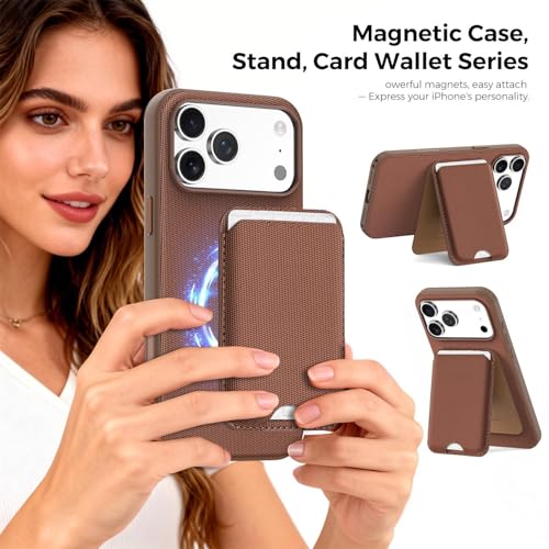 for MagSafe Wallet with Stand, Magnetic Phone Case Set, RFID Blocking, Slim Detachable Stand Card Holder, Tech Fabric for iPhone 17 Pro Max (Umber (Case+ Card Holder), iPhone 17 Pro Max) - color: Umber (Case+ Card Holder)