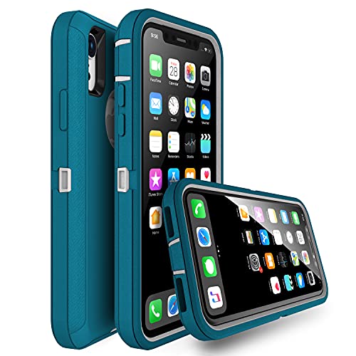MXX Compatible with iPhone Xr Case, 3-Layer Super Protective Full Heavy Duty Body Tough Rugged Bumper Cover, Shock & Dust Proof, Designed for Apple Xr Phone Case 6.1" - color: Turquoise/Gray