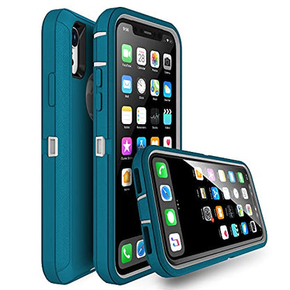 MXX Compatible with iPhone Xr Case, 3-Layer Super Protective Full Heavy Duty Body Tough Rugged Bumper Cover, Shock & Dust Proof, Designed for Apple Xr Phone Case 6.1" - color: Turquoise/Gray