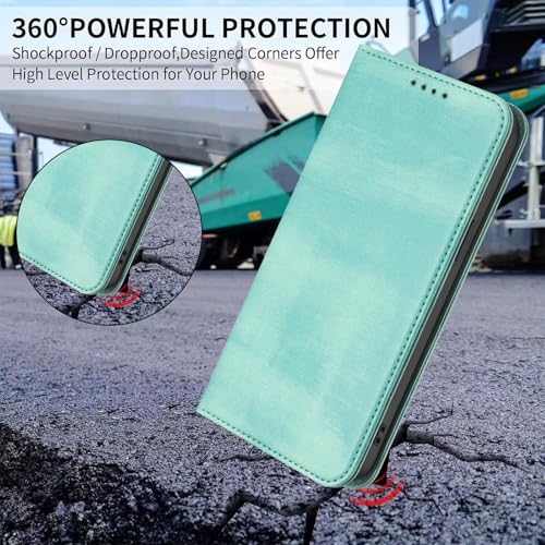 Leather Wallet Case Compatible with Galaxy A10E with RFID Blocking, Bumper Phone Cover Credit Card Slots Case Protective Shockproof Magnetic Case Wallet Compatible with Samsung Galaxy A20E/A10E - color: Mint green