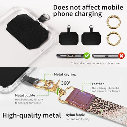 Phone Lanyard Crossbody Wrist Strap, Universal Adjustable Neck Strap for Phone Case Keys ID Badges, Travel Essential - color: Luxury Leopard