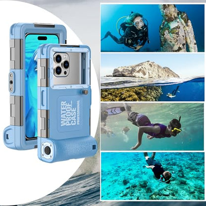Underwater Snorkeling Diving Phone Case, Waterproof Phone Case for iPhone 16/15/14/13/12/11Pro Max/XR/XS for Samsung Galaxy S24/S23/S22/S21,Universal Scuba Underwater Photo Video Housing(Blue) - color: Blue
