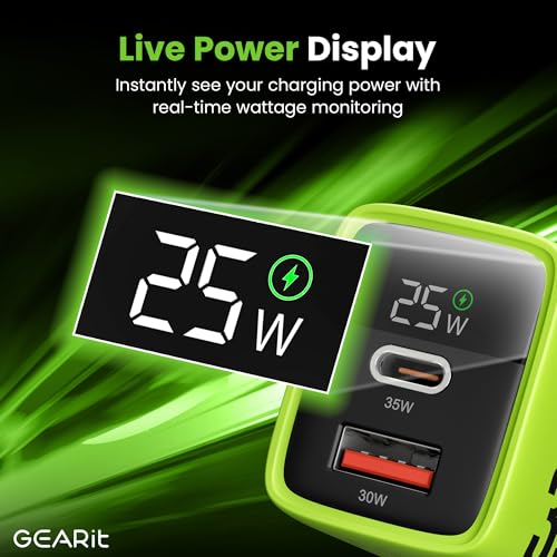 GEARit 35W USB C Brick - Dual-Port GaN Wall Charger with Smart LED Display