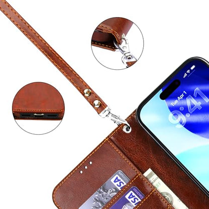 Bocasal Detachable Wallet Case Card Holder for iPhone 17 Pro Max Brown | RFID Blocking Kickstand Card Slots Holder PU Leather Magnetic Shockproof Wrist Strap Removable Flip Protective Cover 6.9 inch - color: Brown