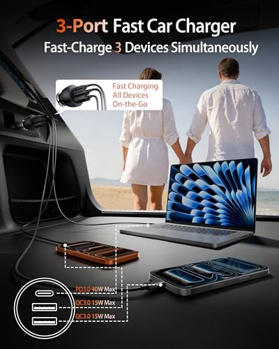 USB C Car Charger, 2 Pack 70W Fast Charging Cigarette Lighter USB Charger