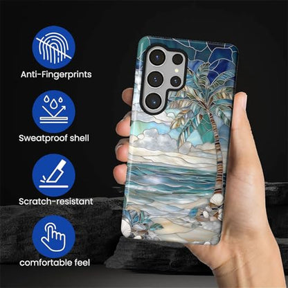 Case for Samsung Galaxy S25 Ultra,Anti-Scratch Full-Body Cover Shockproof Slim Design Case,PC Hard Shell & Silicone Inner Bumper -Beach Palm Tree - color: Beach Palm Tree, size: Galaxy S25 Ultra