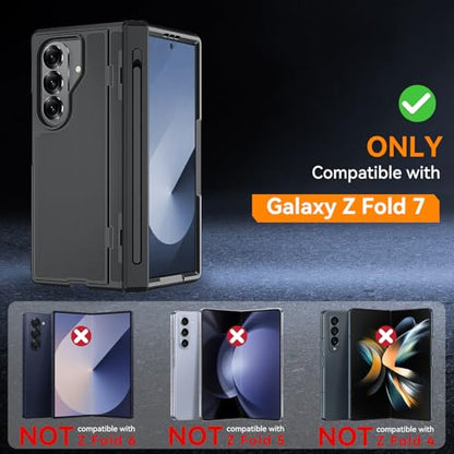 Magnetic for Samsung Galaxy Z Fold 7 Case, [Compatible with MagSafe][Thinner S Pen Holder] [Invisible Kicktand] [Hinge Protection] [Screen Protector],Shockproof Full Body Heavy Duty Phone Cover(Black) - color: Black
