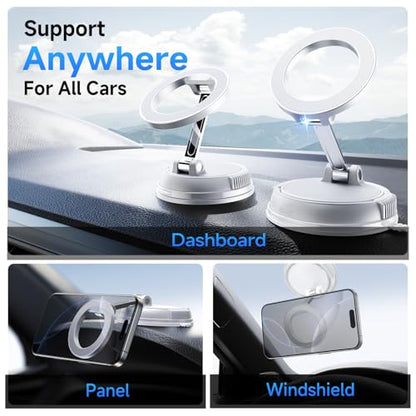 ANDERY Car Phone Holder for Magsafe [78+LBS Strongest Suction & 2400gf Strongest Magnetic] 360° Adjustable Car Phone Mount, Phone Holders for Your Car for iPhone 18-12 Pro Max Air Plus ((White) - color: White
