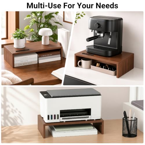 BONTEC Monitor Stand Riser with Cellphone Holder & Cable Management - color: Walnut, size: 16.7 Inch