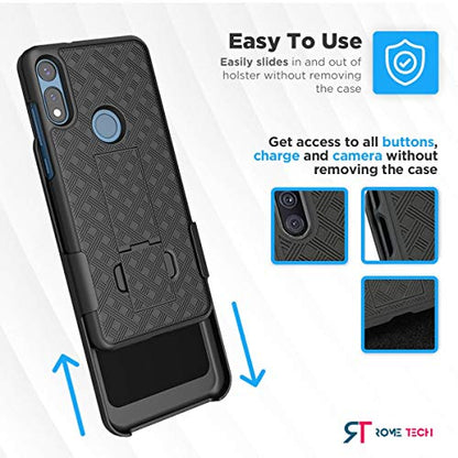 Designed for Motorola Moto E Case with Belt Clip Holster | Rugged Holster & Protective Phone Case Combo with Anti-Slip Texture - Black