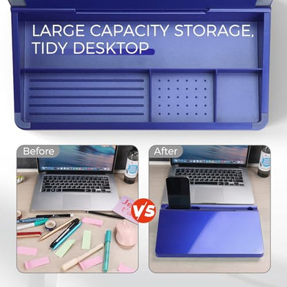 TOWON Compact Glass Desktop Whiteboard with Storage 12x7 in, Navy Blue - color: Metallic Navy