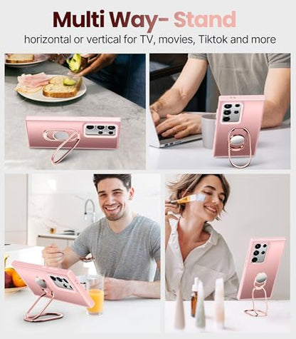 Shields Up for Samsung Galaxy S24 Ultra Case with Stand, Galaxy S24 Ultra Case with Double Ring Holder [Adjustable & Foldable] Protective Translucent Matte Cover - Frosted Pink - color: Frosted Pink, size: Galaxy S24 Ultra