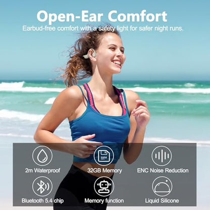 Bone Conduction Headphones IPX8 Waterproof Swimming Headphones Open Ear Headphones with MP3 Mode 32GB Memory 8H Playtime Bluetooth 5.4 Ear Buds Secure Fit (Apricot)