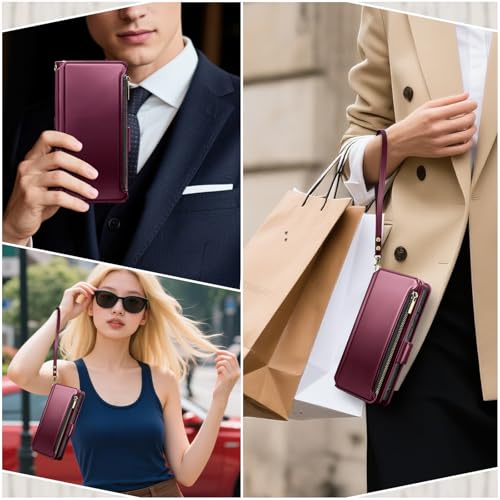 for Samsung Galaxy S26 Wallet Case with Card Holder RFID Blocking PU Leather Zipper Phone Case Flip Folio Protective Cover Wrist Strap Credit Card Slots Kickstand Men Women,Wine Red - color: Wine Red, size: Samsung Galaxy S26 - 6.3"