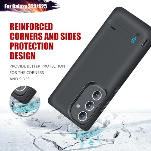 Battery Case for Samsung Galaxy S25 / S24, 5000mAh Rechargeable Extended Battery Charging Charger Case, Add 100% Extra Juice (6.2 Inches) Black