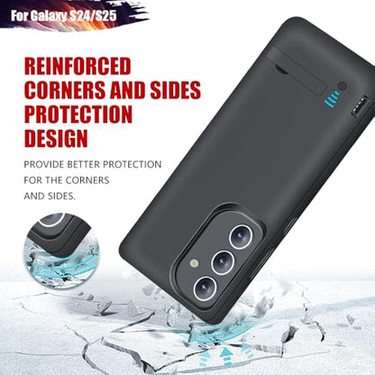 Battery Case for Samsung Galaxy S25 / S24, 5000mAh Rechargeable Extended Battery Charging Charger Case, Add 100% Extra Juice (6.2 Inches) Black