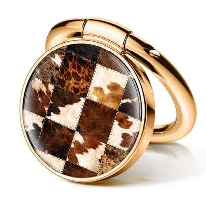 Cell Phone Ring Holder, Cute Phone Ring Grip Stand, 360°Rotation Funny Metal Kickstand Finger Grip Plaid Cute Cowhide - color: Plaid Cute Cowhide