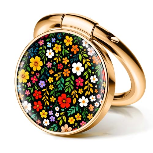 Cell Phone Ring Holder, Cute Phone Ring Grip Stand, 360°Rotation Funny Metal Kickstand Finger Grip Colorful Boho Flowers - color: Colorful Boho Flowers