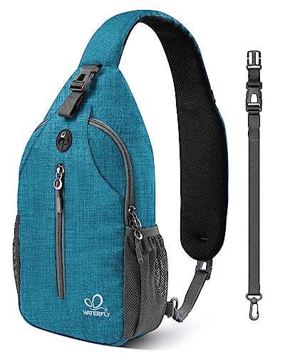 WATERFLY Crossbody Sling Backpack Sling Bag Travel Hiking Chest Bag Daypack | Additional Triangular Strap,Skin-Friendly Shoulder Strap,,Multi-compartment storage,Water-resistant,Breathable back pad - color: Peacock Blue(other Style)