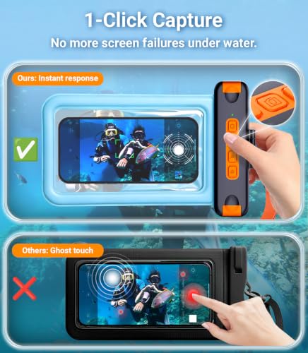IP68 Bluetooth Shutter Waterproof Phone Pouch Case,Floating,Blue | Hands-Free Photo & Video Underwater Control.Large Waterproof Phone Case Universal Fit for 8.5" Phone(iPhone Samsung Google)