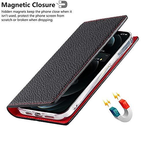 iCoverCase Compatible with iPhone 13 Pro Wallet Case, RFID Blocking Genuine Leather Magnetic Case with Wrist Strap and Card Slots Kickstand Feature Flip Cover 6.1 Inch (Black) - color: Black, size: iPhone 13 Pro