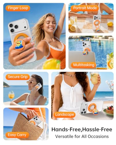 SYNCWIRE Magnetic Phone Ring Holder, for MagSafe Phone Grip Stand Kickstand - color: Mood-Sunset Orange