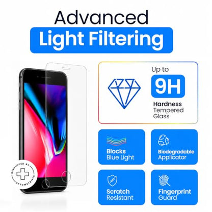 Ocushield Anti Blue Light Tempered Glass Screen Protector of iPhone 7 Plus & iPhone 8 Plus (5.5") – Blocks Blue Light, Prevents Eye Strain & Helps You Sleep Better, 9H Hardness & Case Friendly - size: iPhone 7 | 8 Plus
