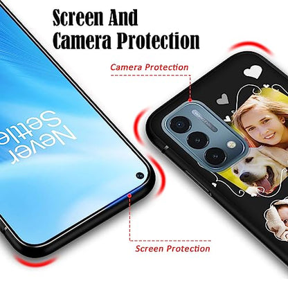 Custom Phone Case for OnePlus Nord N200 5G - Personalized Photo Case Picture Bumper Silicone Customized Case Soft Matte Candy Cases Protective Phone Cover Xmas Gift Black for Kids Child - color: Black 08 - Cute Drawing, 3 Photos Name