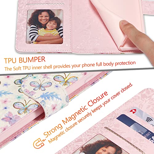 UEEBAI Wallet Case for iPhone 13 Pro Max, PU Leather Phone Cover Kickstand RFID Blocking Flip Case Card Slots Wrist Strap Relief Engraved Pattern Magnetic Closure Flower Folio Wallet, Butterfly - color: Butterfly, size: iPhone 13 Pro Max